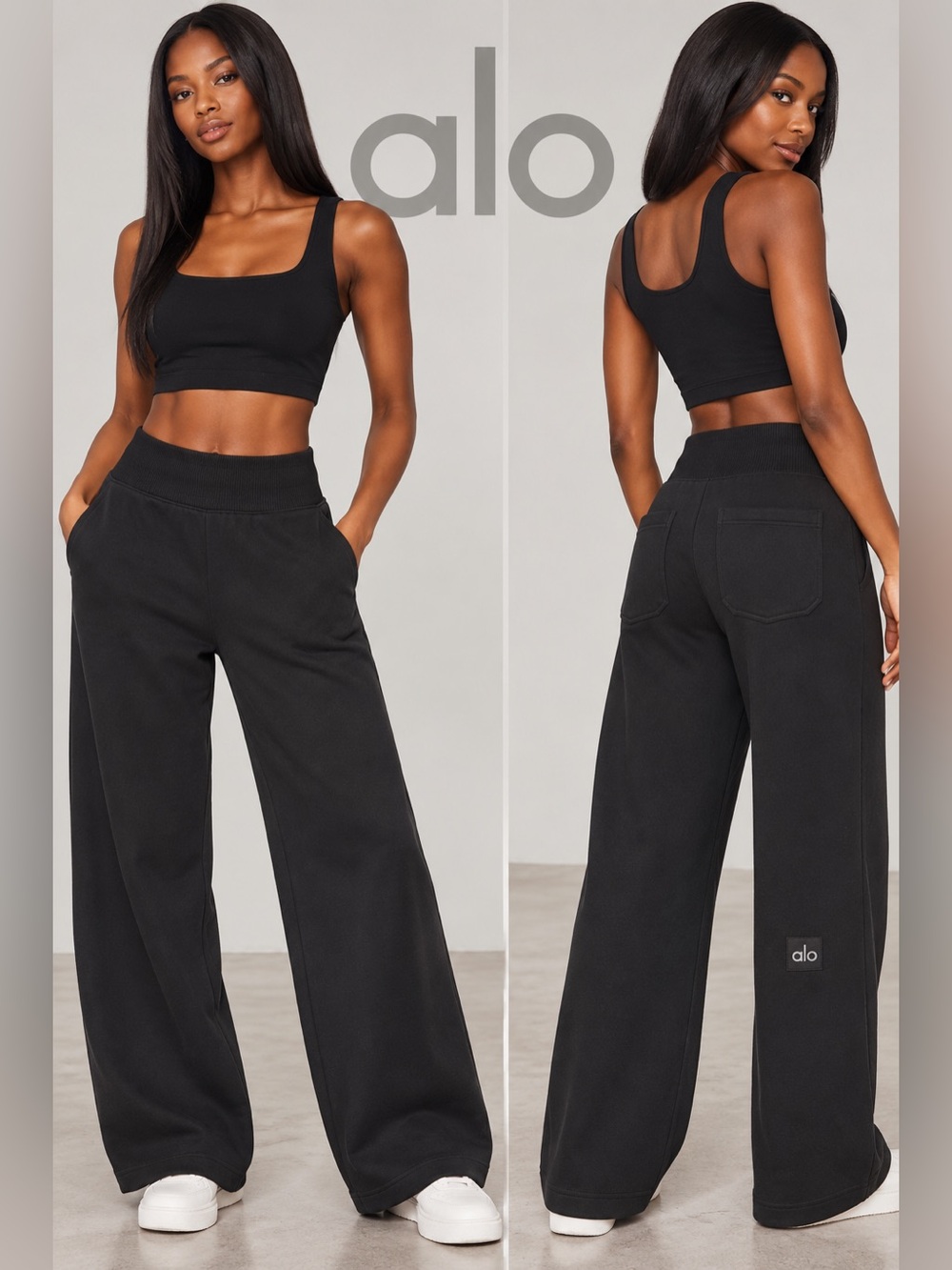 ALO Yoga Wide Leg High-Rise Sweatpants in Black